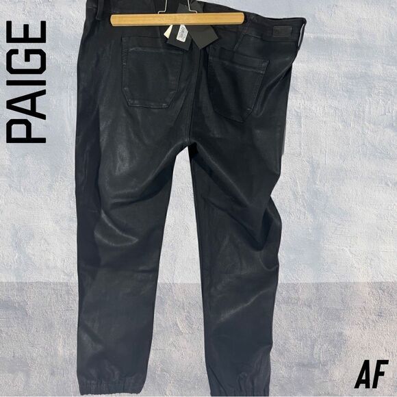 PAIGE MAISLEY JOGGER IN BLACK FOG LUXE COATING NWT SIZE 34 - Picture 3 of 11